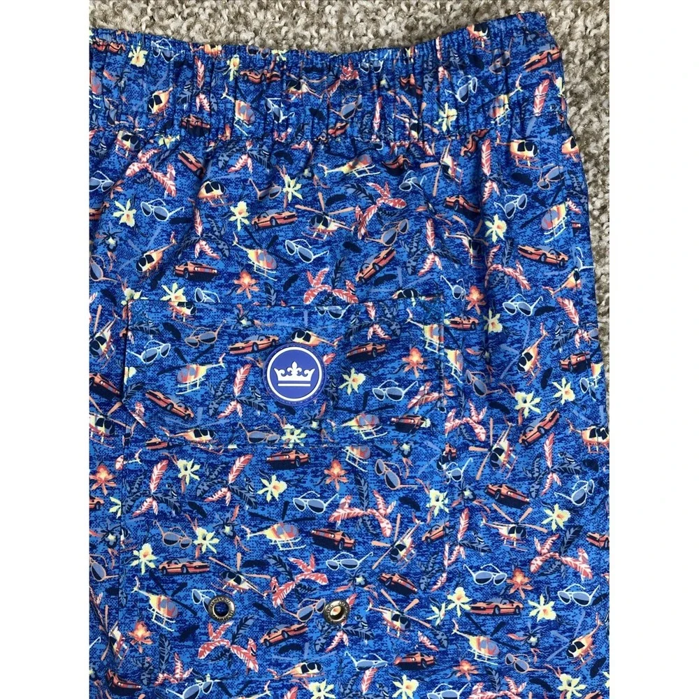 Peter Millar Swim Trunks‎ Men's XL Sunglasses Sports Car Helicopter Blue Print